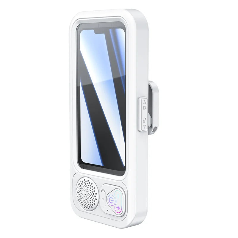 Waterproof Shower Phone Holder with 360° Rotating Bluetooth Speaker – Anti-Fog Wall Mount for 4-6.9" Smartphones