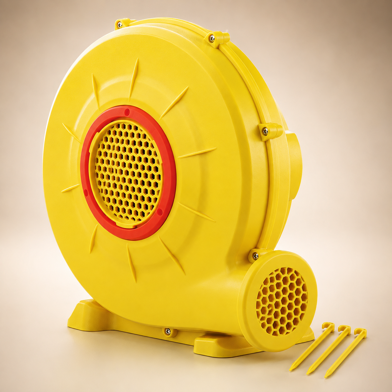 Cubey AirBlower front view with included ground stakes
