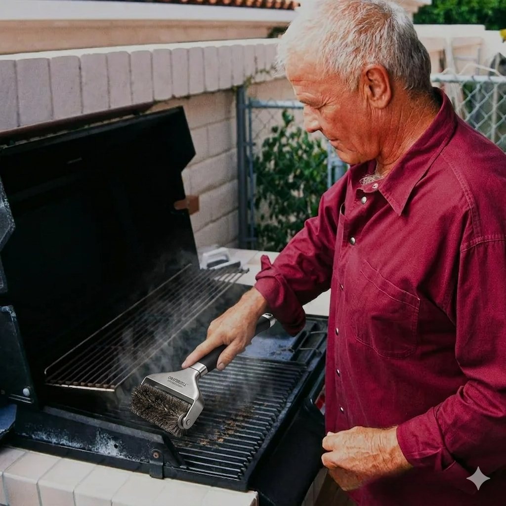 Cordless grill cleaning tool for post barbecue cleanup