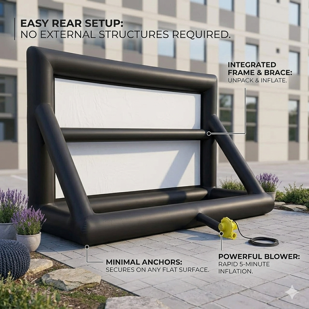 Portable inflatable projector screen for outdoor movie nights