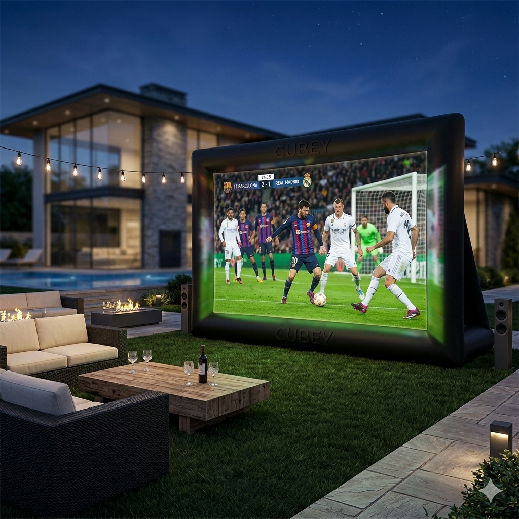Cubey AirCinema inflatable outdoor movie screen for backyard use