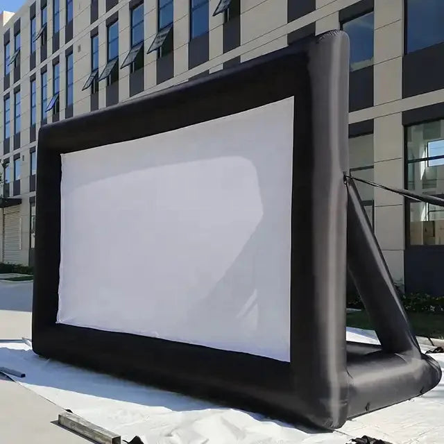 Inflatable outdoor entertainment screen with setup accessories