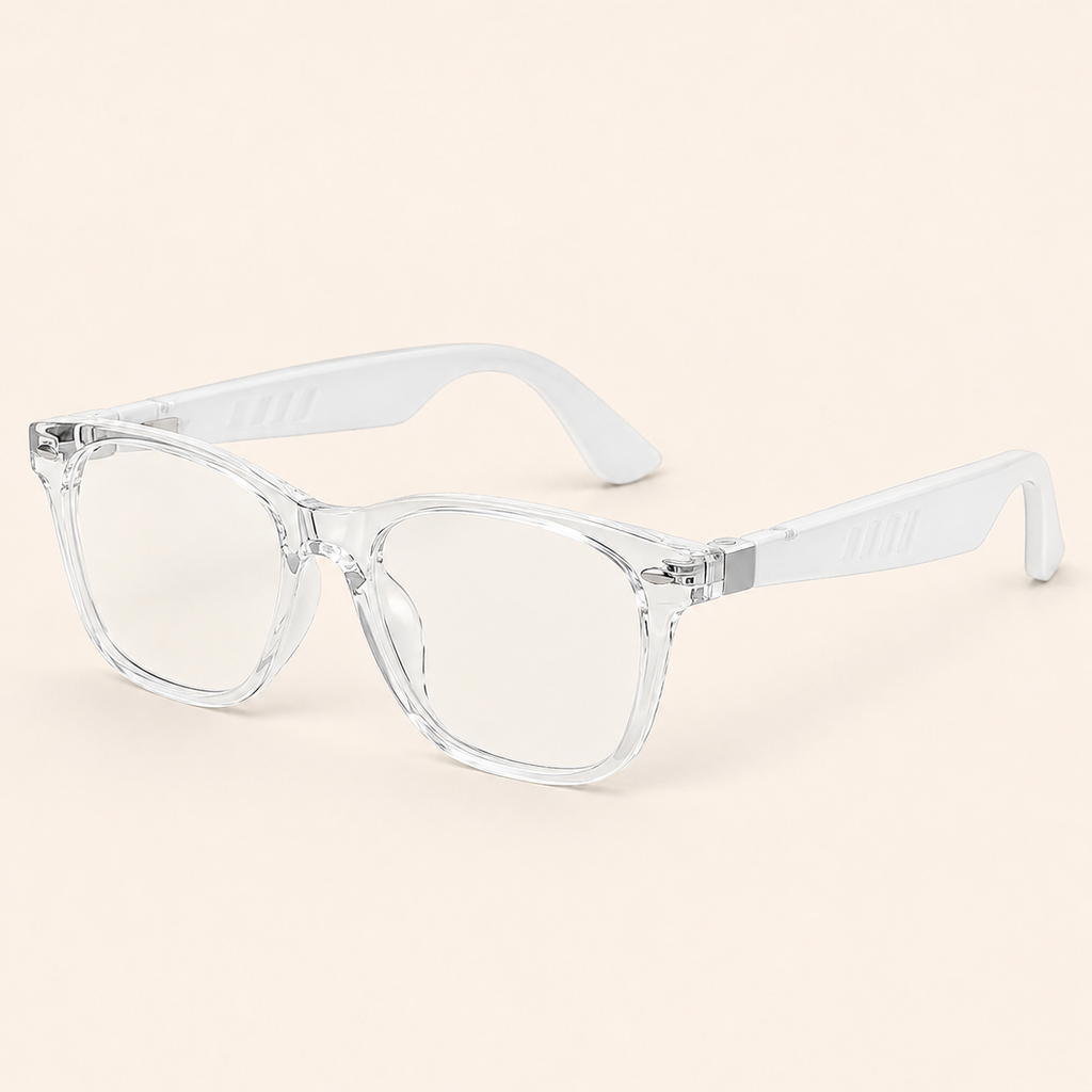 Cubey SoundLens transparent white frame with clear blue-light lenses