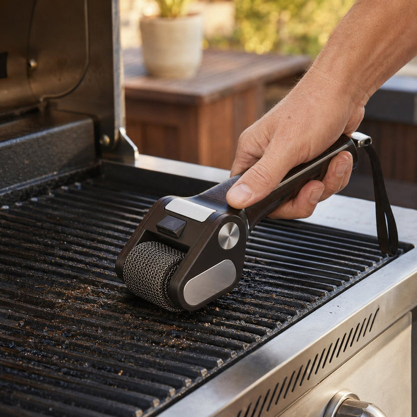 Cubey RoboScrub cleaning an outdoor grill